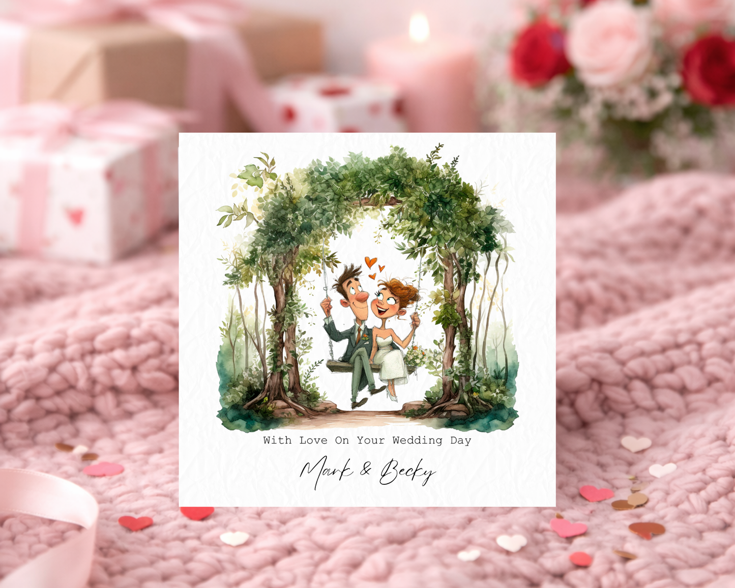 Personalised With Love On Your Wedding Day | Quirky Couple Sitting On Tree Swing