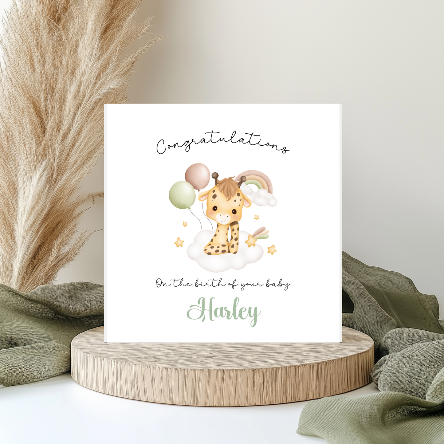Personalised - Congratulations On The Birth Of Your Baby - Giraffe