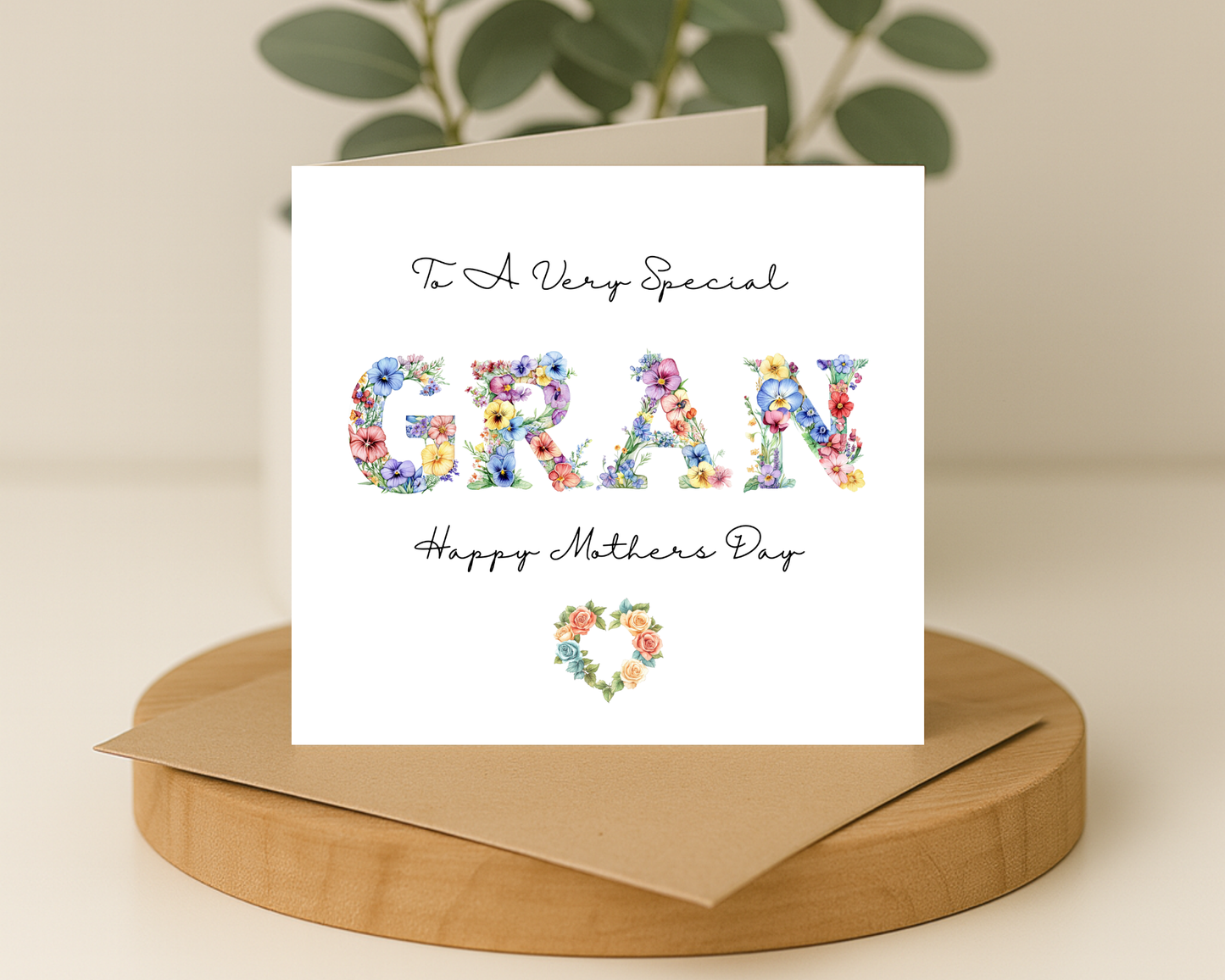 Custom Floral Mother's Day Card, Personalised Keepsake Card for Gran