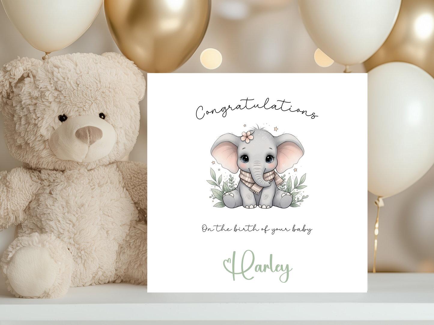 Personalised - Congratulations On The Birth Of Your Baby - Cute Elephant