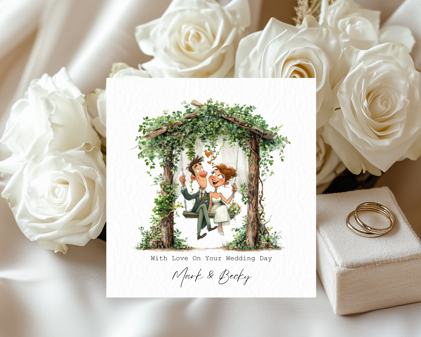 Personalised With Love On Your Wedding Day | Quirky Couple Sitting On Tree Swing