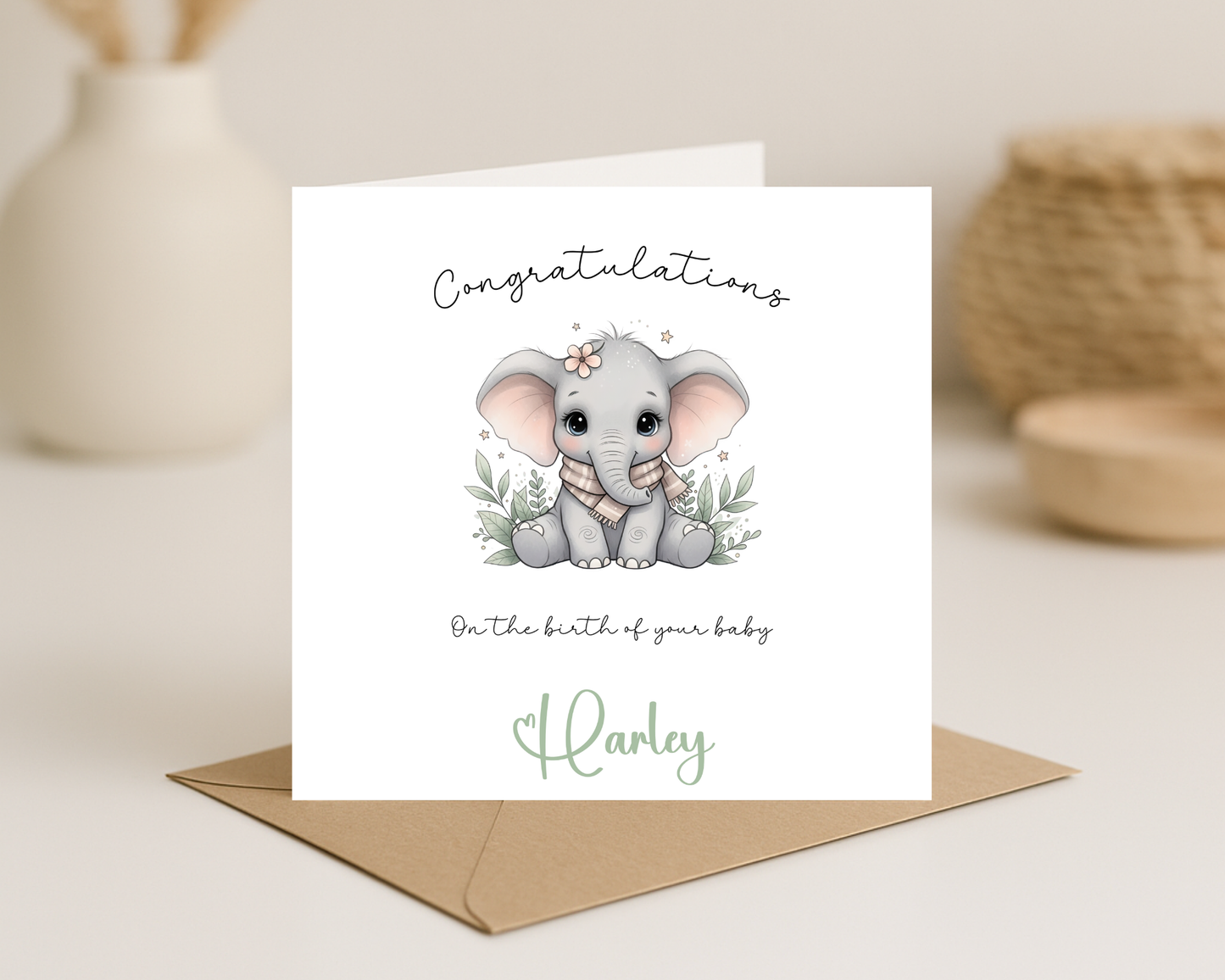 Personalised - Congratulations On The Birth Of Your Baby - Cute Elephant