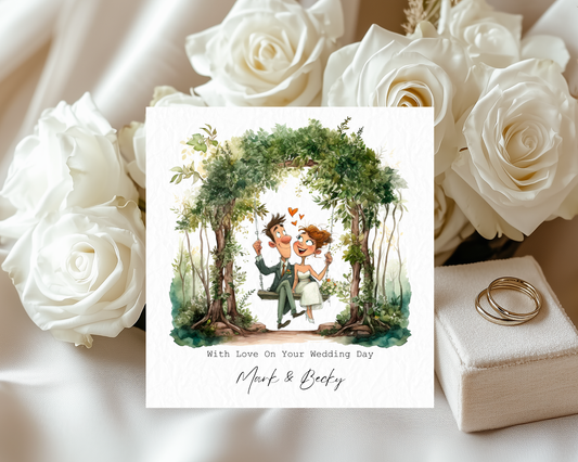 Personalised With Love On Your Wedding Day | Quirky Couple Sitting On Tree Swing