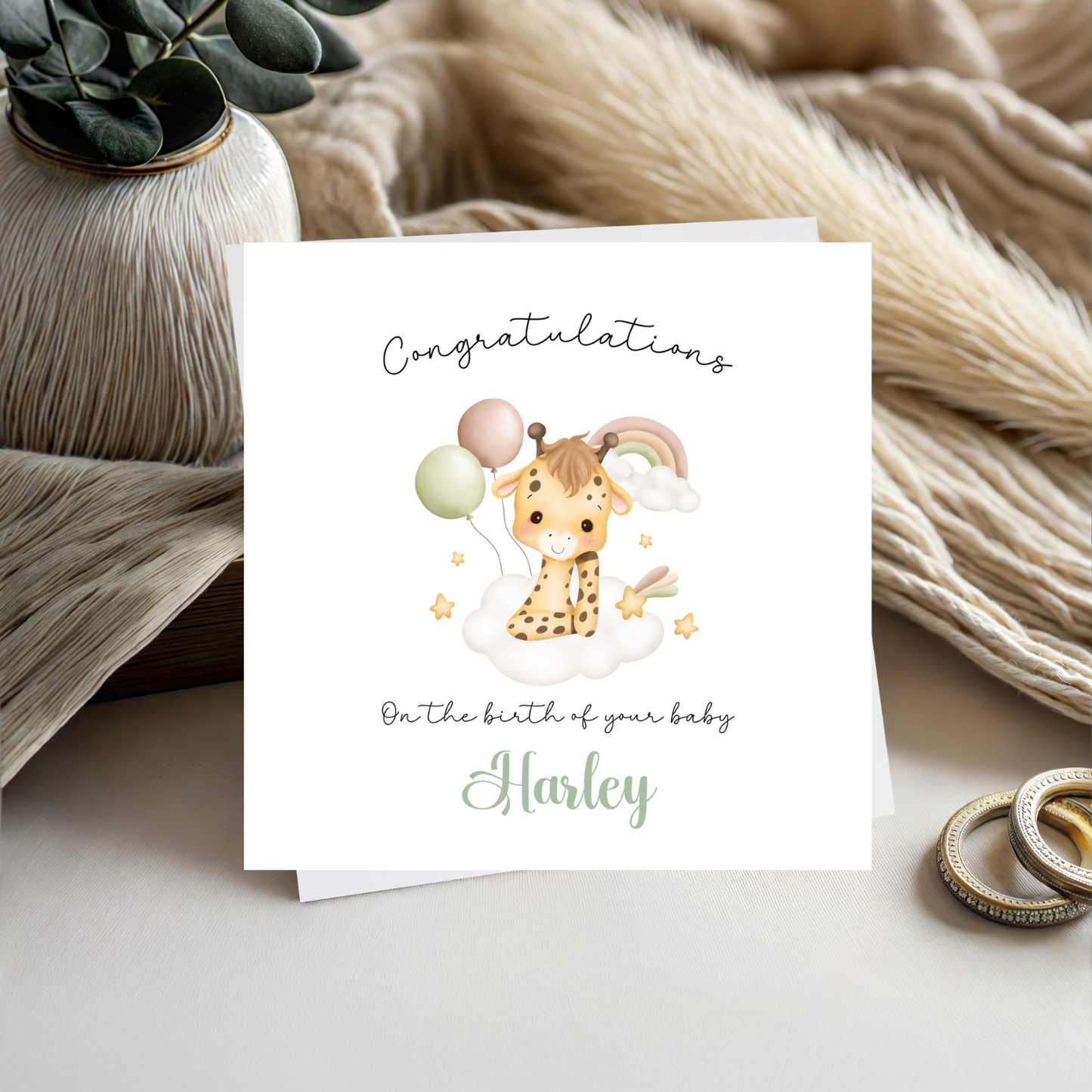 Personalised - Congratulations On The Birth Of Your Baby - Giraffe