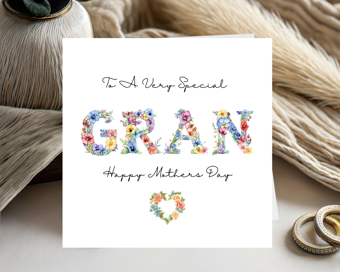 Custom Floral Mother's Day Card, Personalised Keepsake Card for Gran
