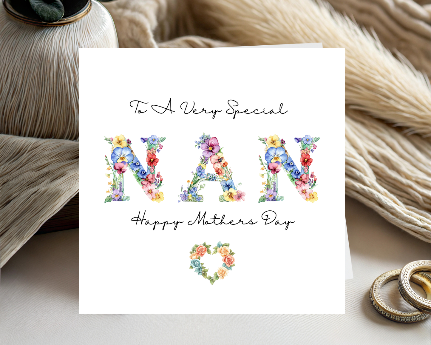 Custom Floral Mother's Day Card, Personalised Keepsake Card for Nan