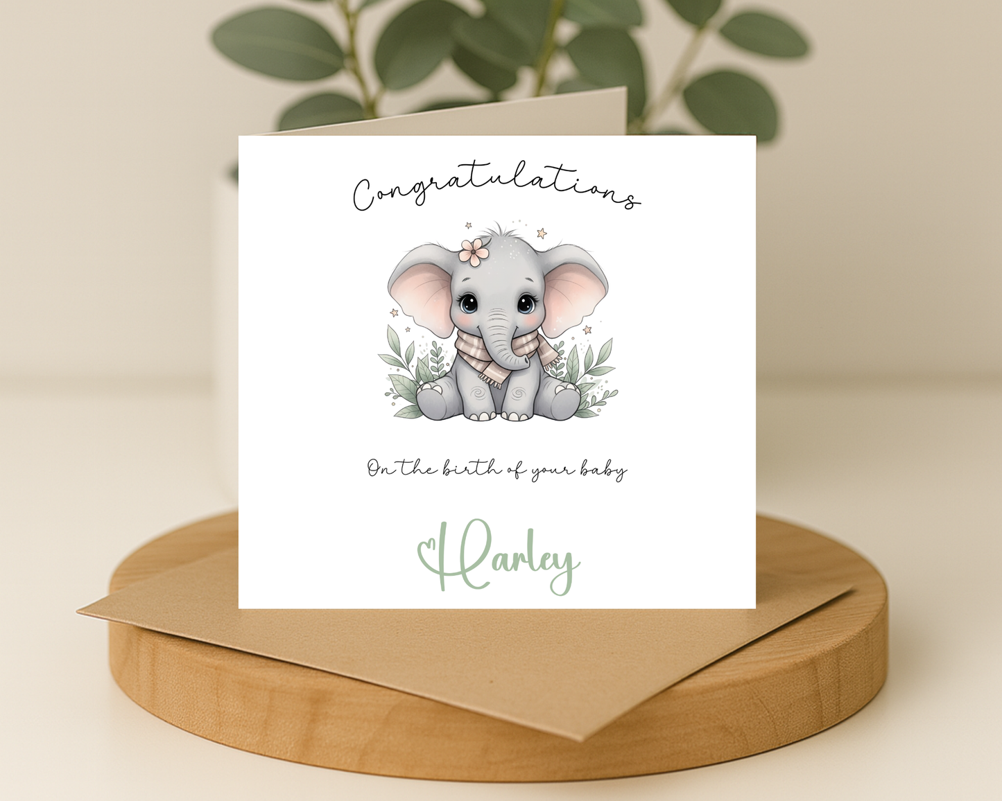Personalised - Congratulations On The Birth Of Your Baby - Cute Elephant