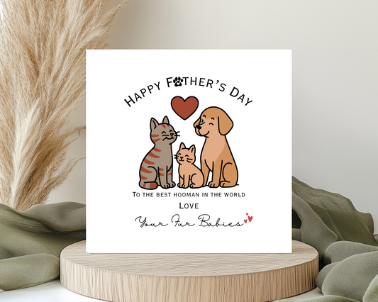 Happy Father's Day Card, Personalised Keepsake Card From Your Cat & Dog