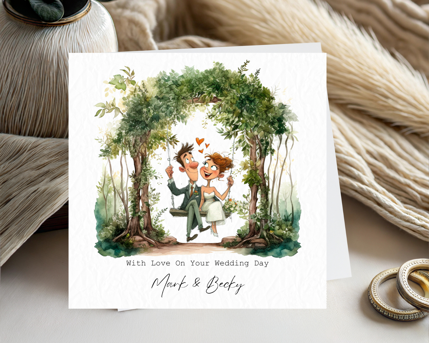 Personalised With Love On Your Wedding Day | Quirky Couple Sitting On Tree Swing