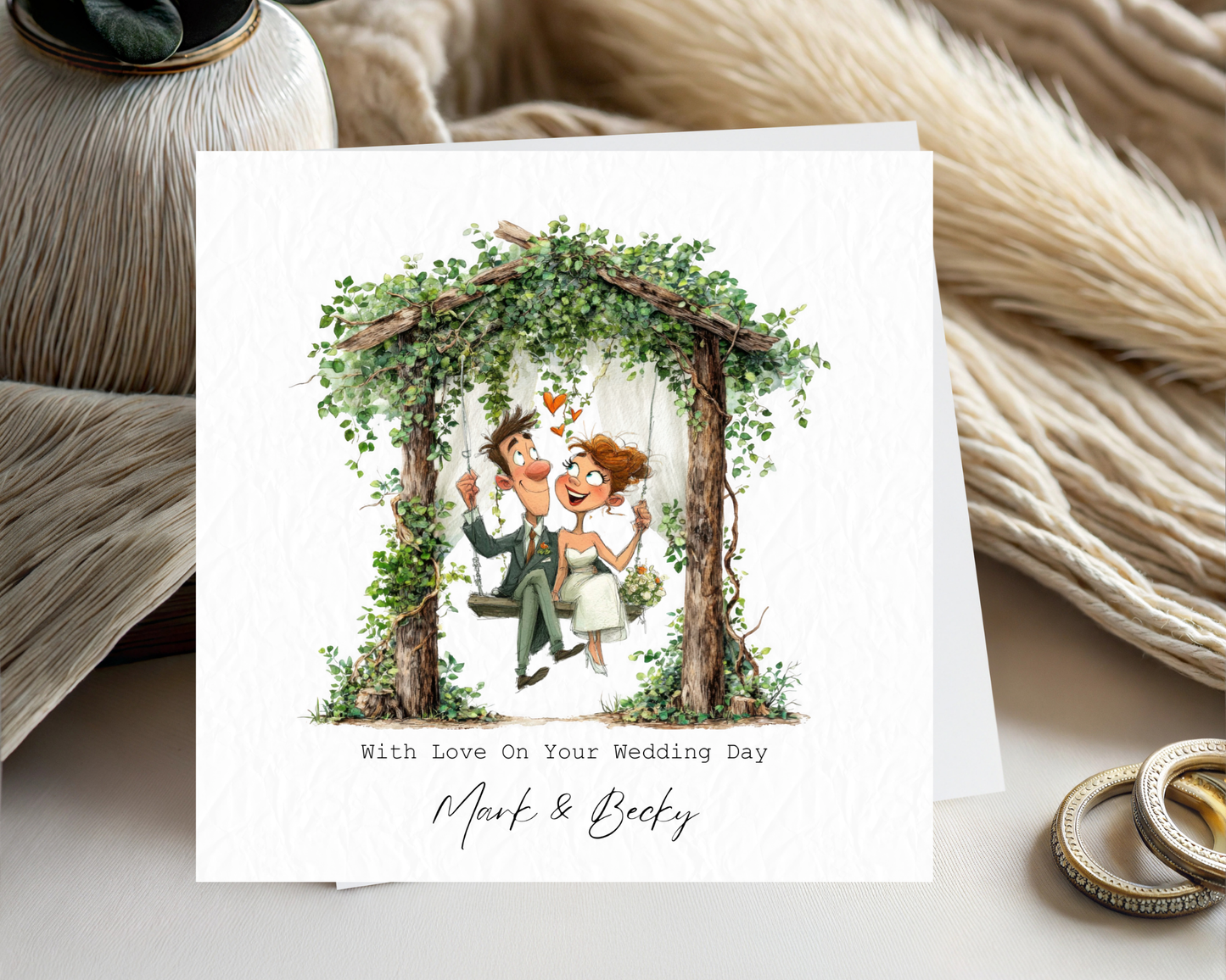 Personalised With Love On Your Wedding Day | Quirky Couple Sitting On Tree Swing