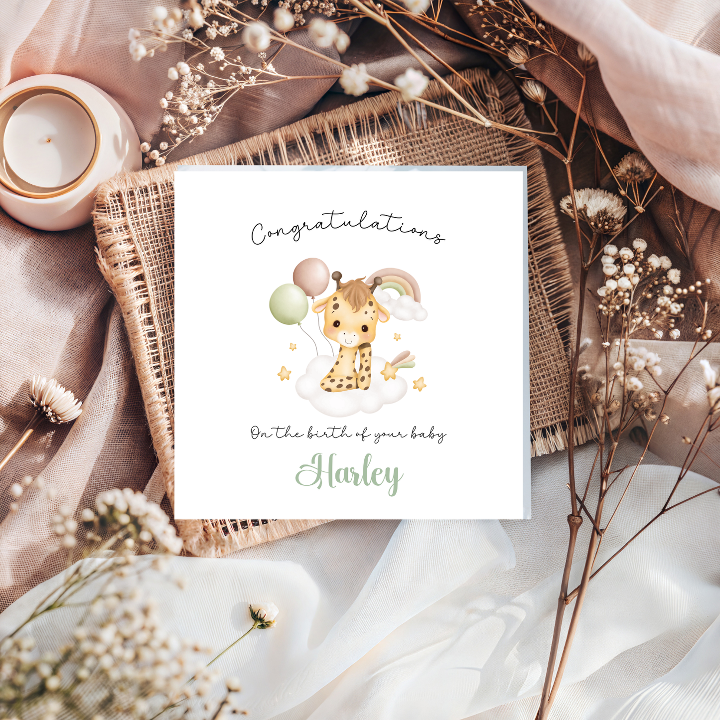 Personalised - Congratulations On The Birth Of Your Baby - Giraffe