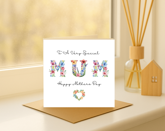 Custom Floral Mother's Day Card, Personalised Keepsake Card for Mum