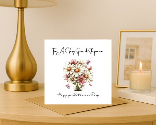 Custom Floral Mother's Day Card, Personalised Card For Your Step Mum