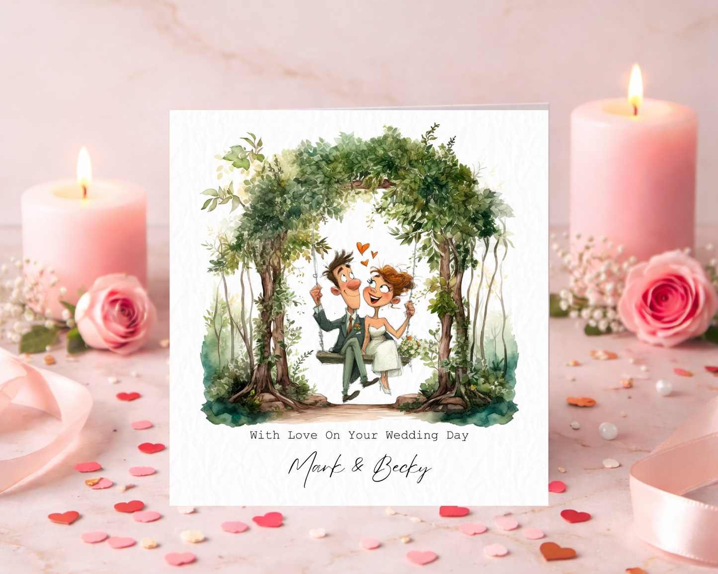 Personalised With Love On Your Wedding Day | Quirky Couple Sitting On Tree Swing