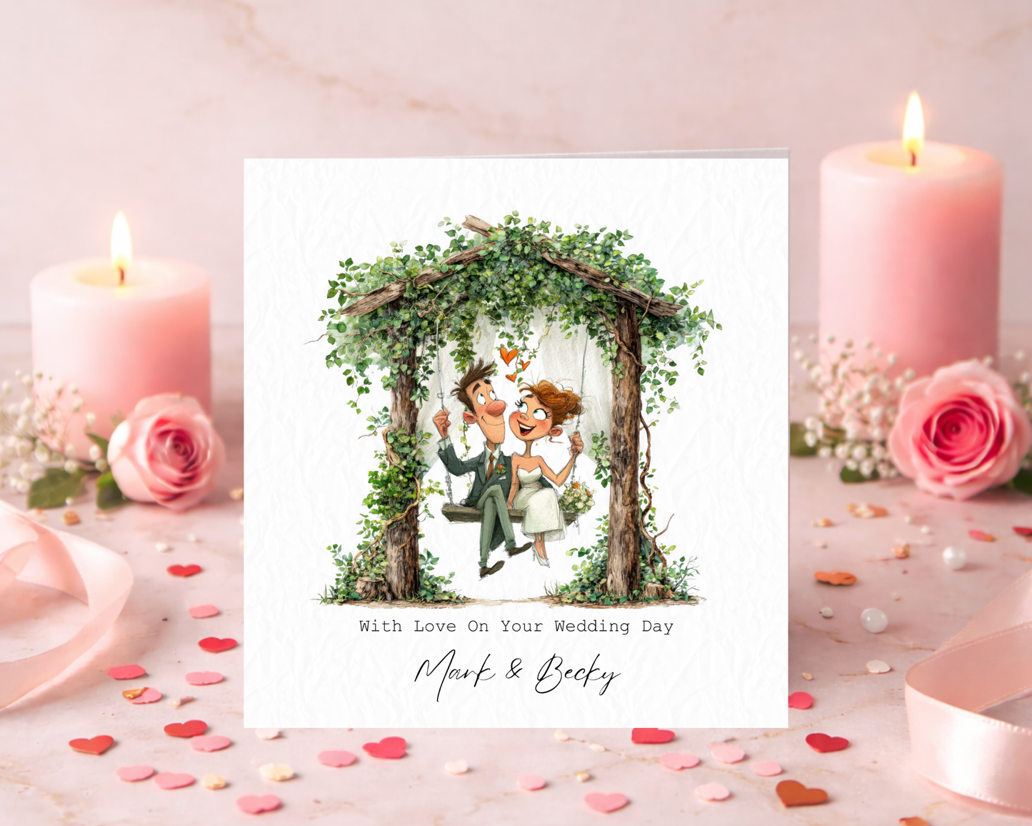 Personalised With Love On Your Wedding Day | Quirky Couple Sitting On Tree Swing
