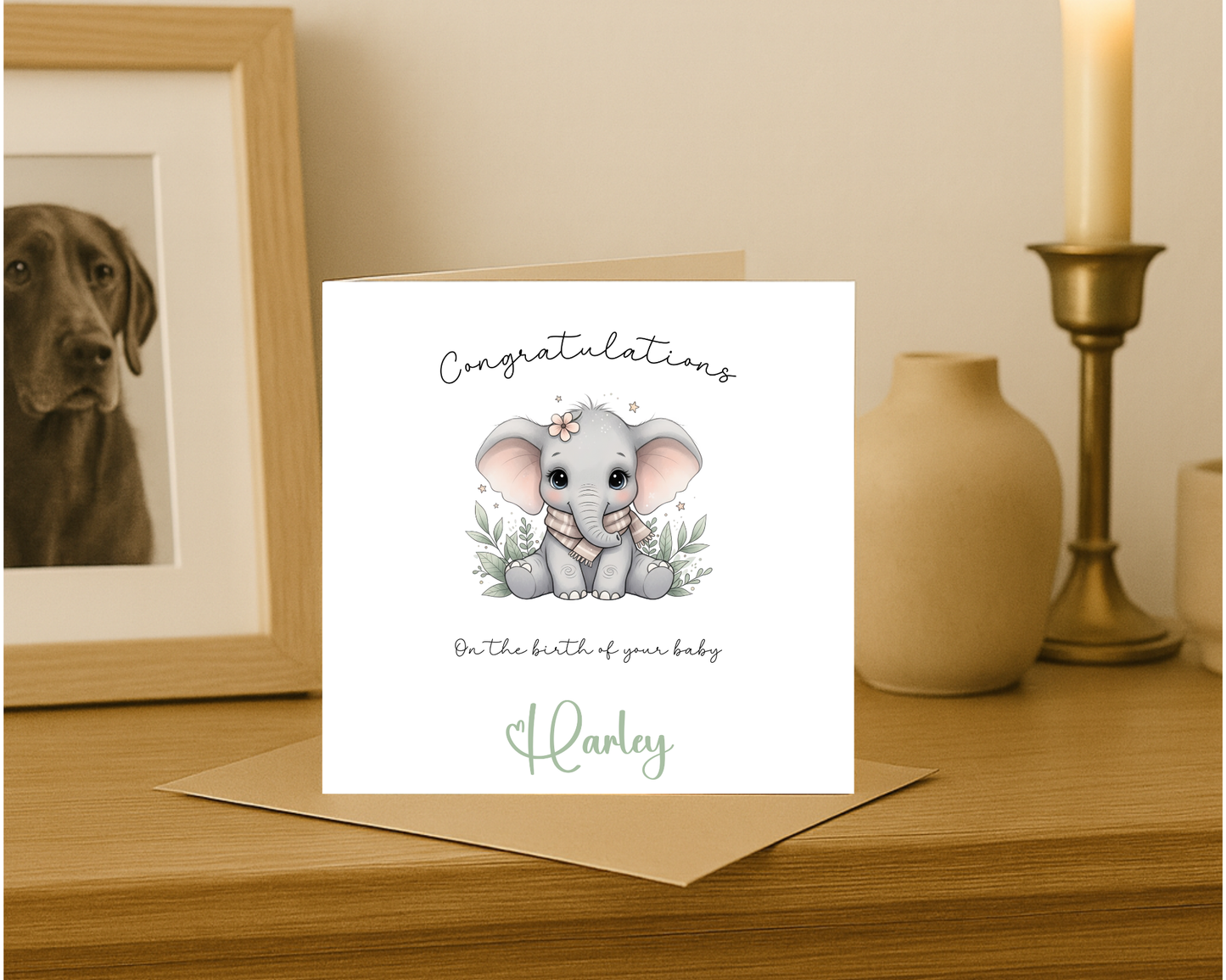 Personalised - Congratulations On The Birth Of Your Baby - Cute Elephant