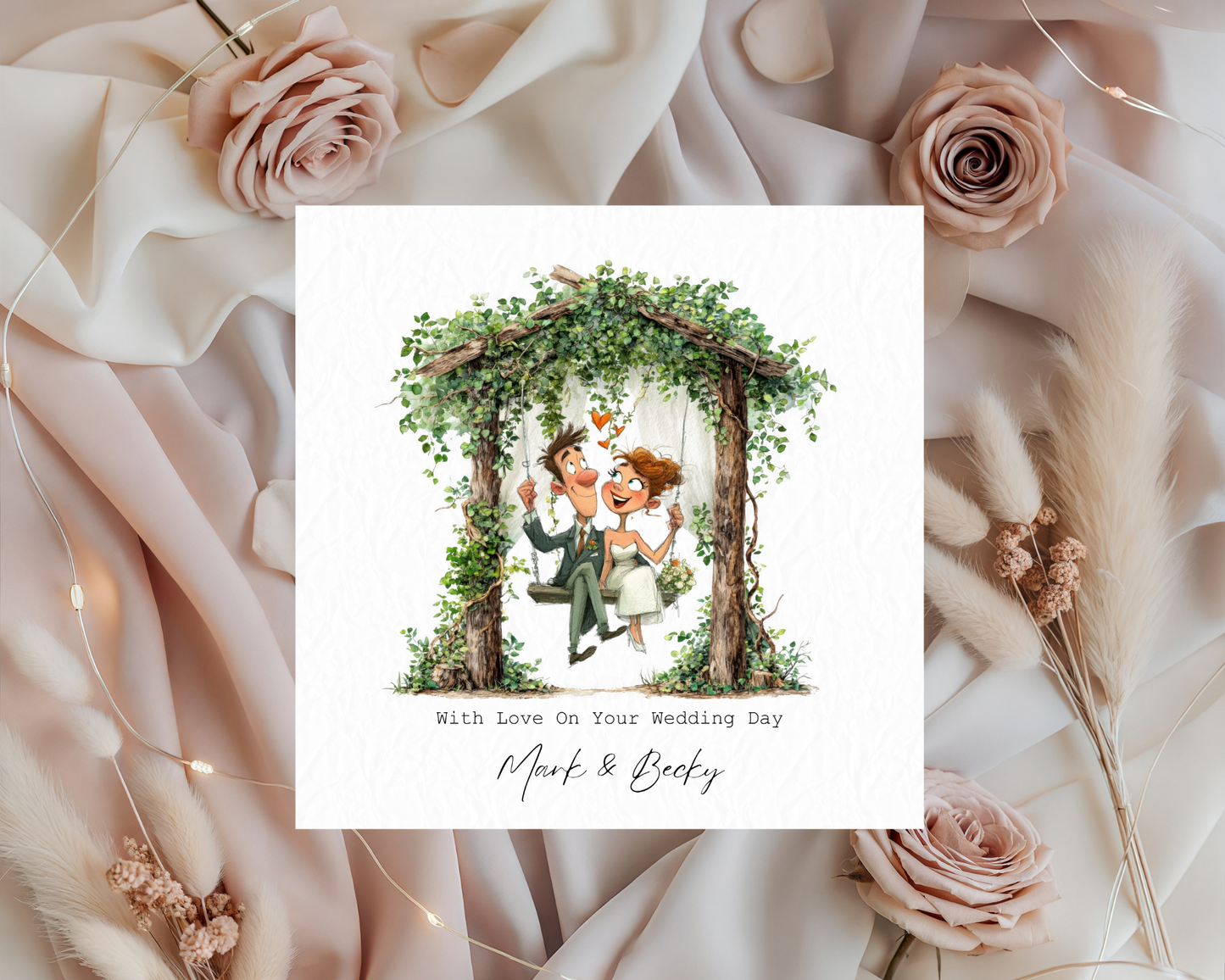 Personalised With Love On Your Wedding Day | Quirky Couple Sitting On Tree Swing