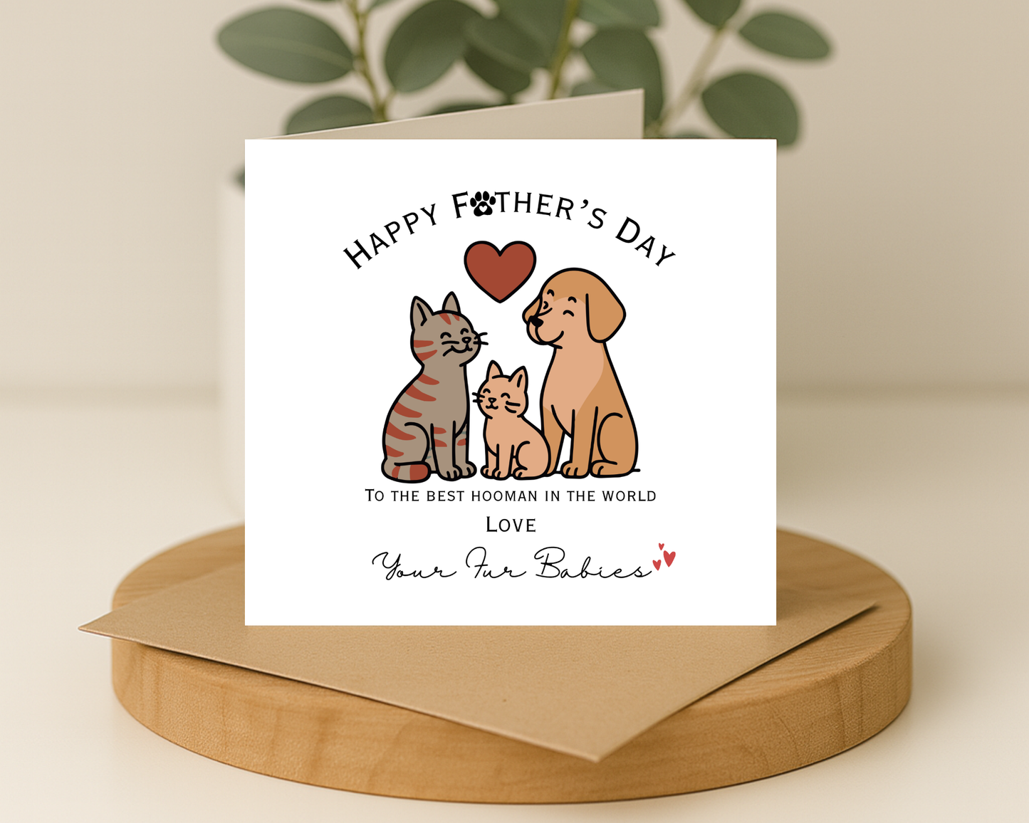 Happy Father's Day Card, Personalised Keepsake Card From Your Cat & Dog