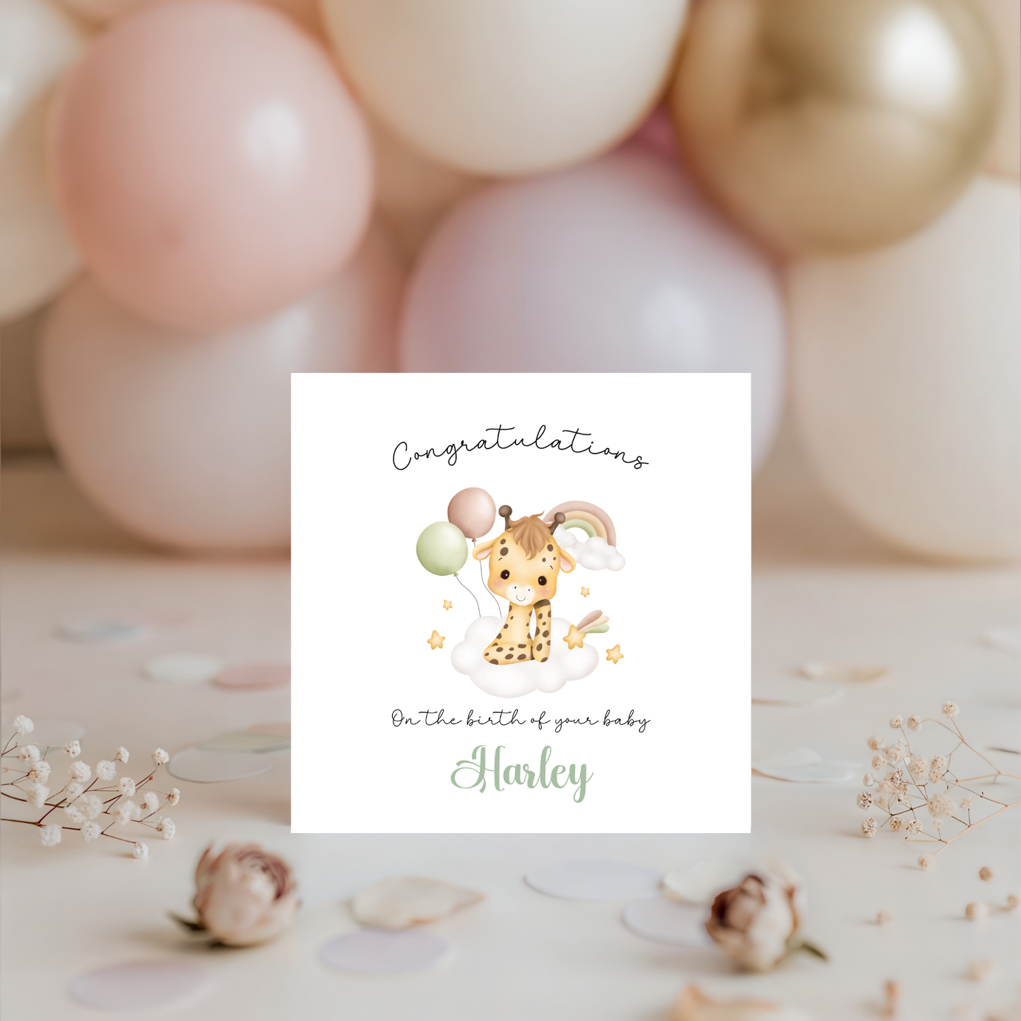 Personalised - Congratulations On The Birth Of Your Baby - Giraffe