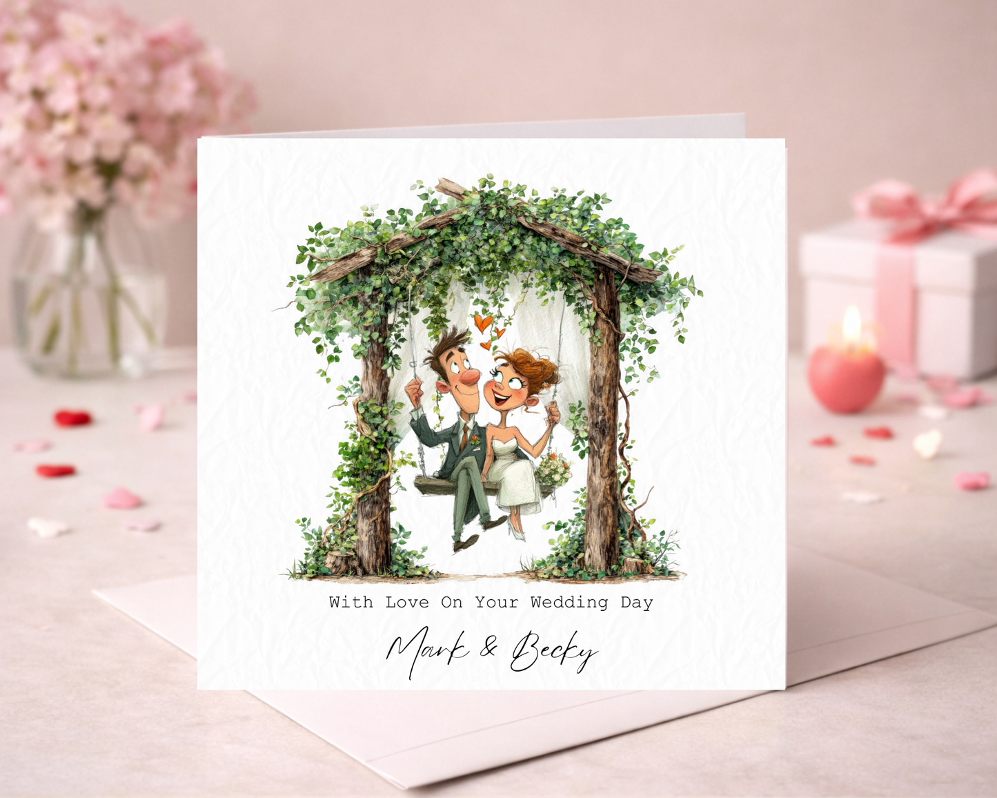 Personalised With Love On Your Wedding Day | Quirky Couple Sitting On Tree Swing