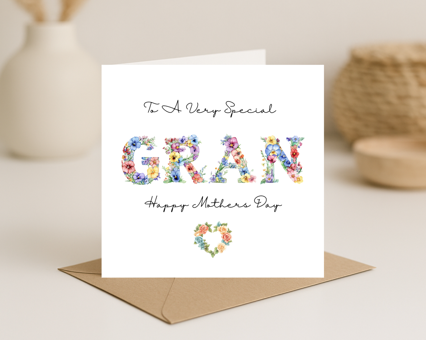 Custom Floral Mother's Day Card, Personalised Keepsake Card for Gran