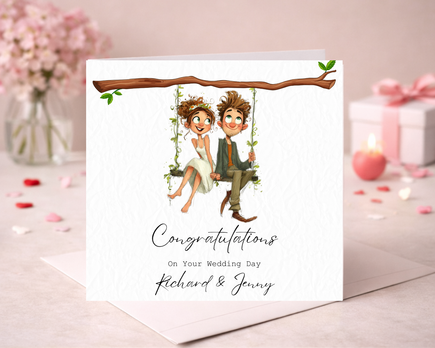 Personalised With Love On Your Wedding Day | Couple Sitting On Tree Branch Swing