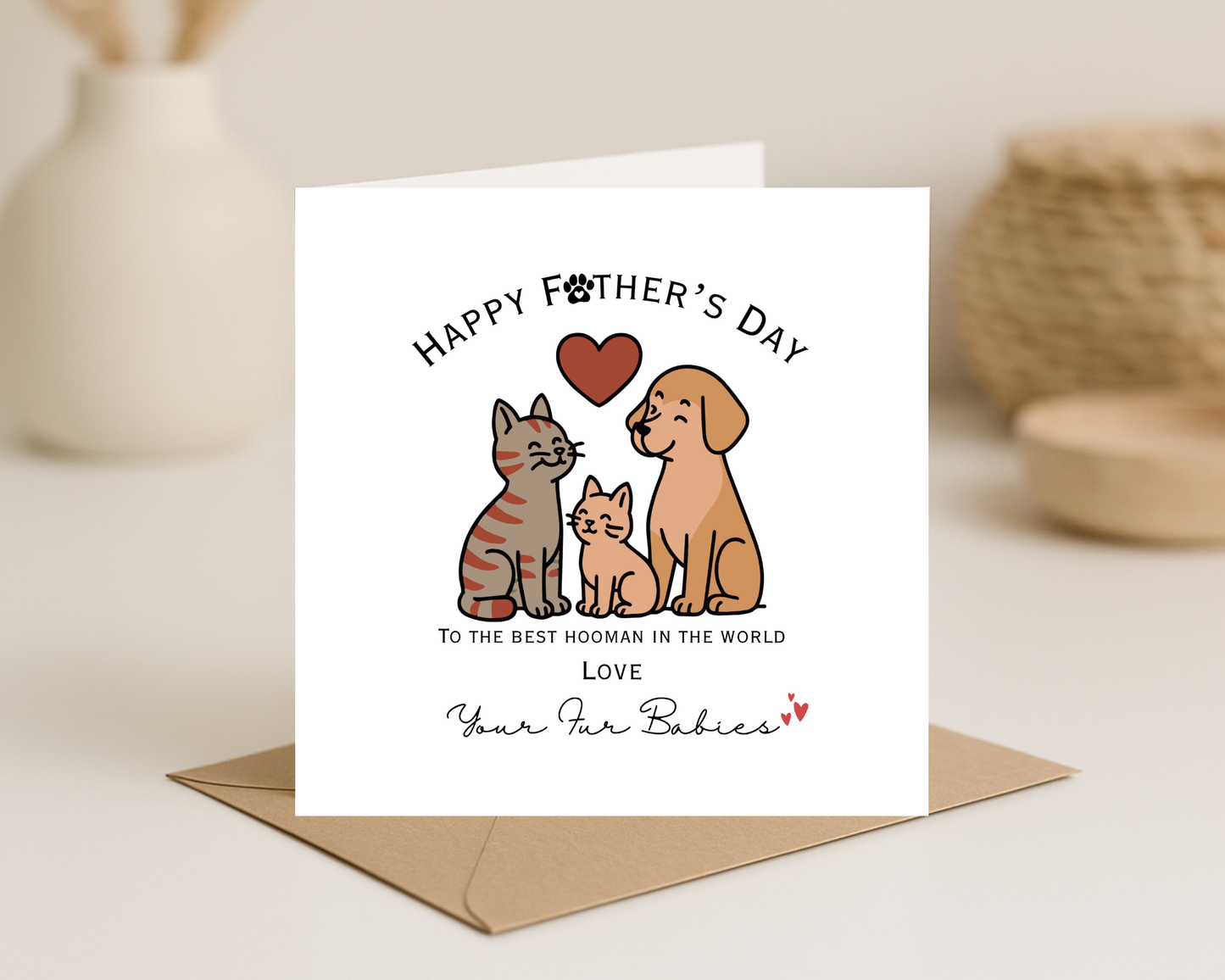 Happy Father's Day Card, Personalised Keepsake Card From Your Cat & Dog