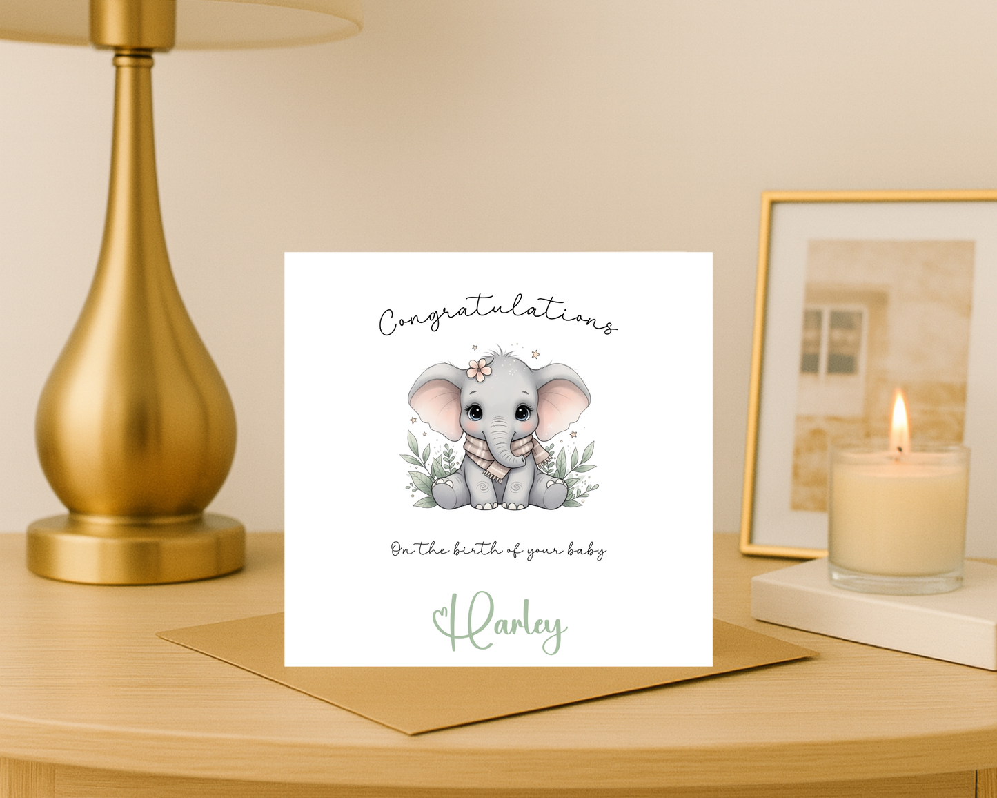 Personalised - Congratulations On The Birth Of Your Baby - Cute Elephant