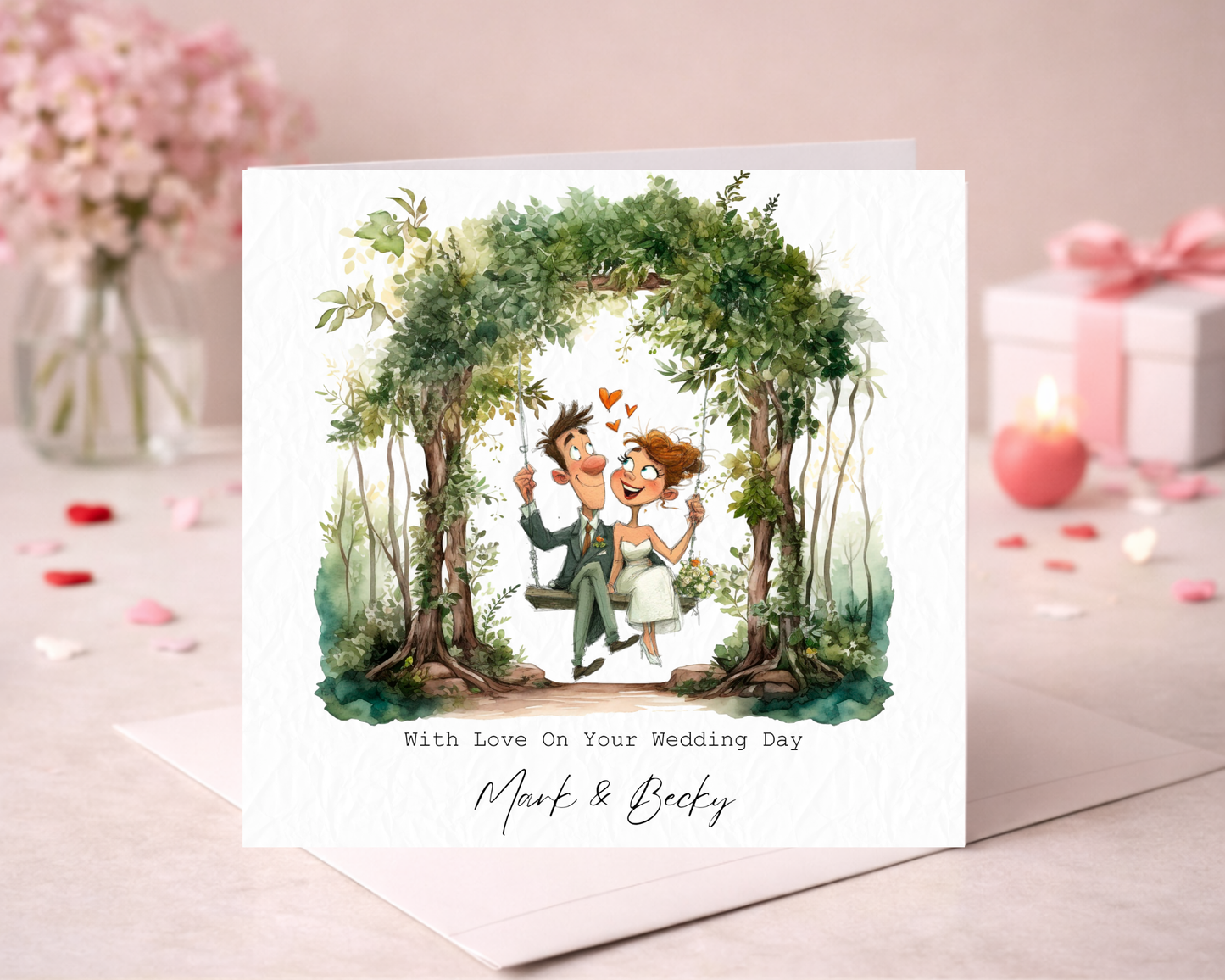 Personalised With Love On Your Wedding Day | Quirky Couple Sitting On Tree Swing