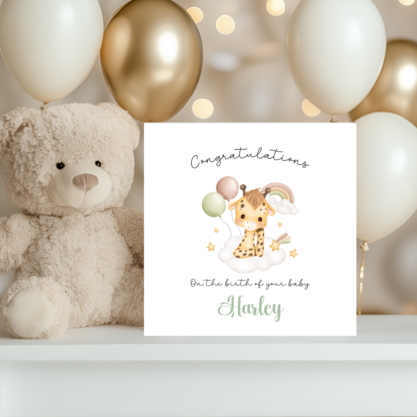Personalised - Congratulations On The Birth Of Your Baby - Giraffe