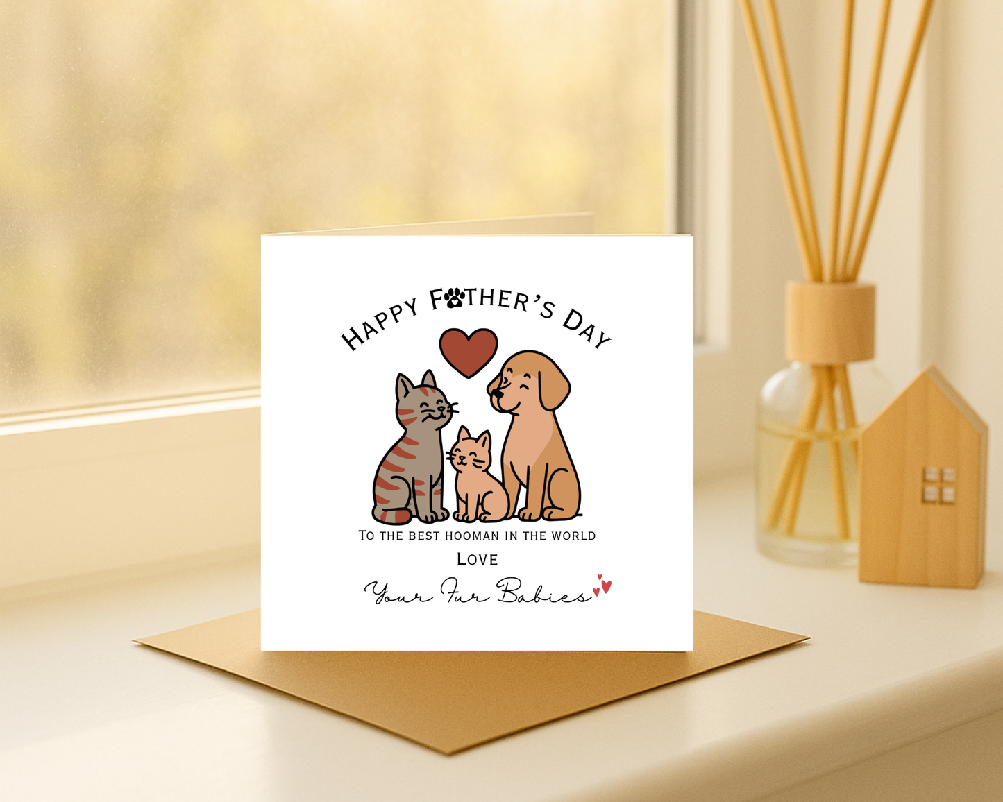 Happy Father's Day Card, Personalised Keepsake Card From Your Cat & Dog