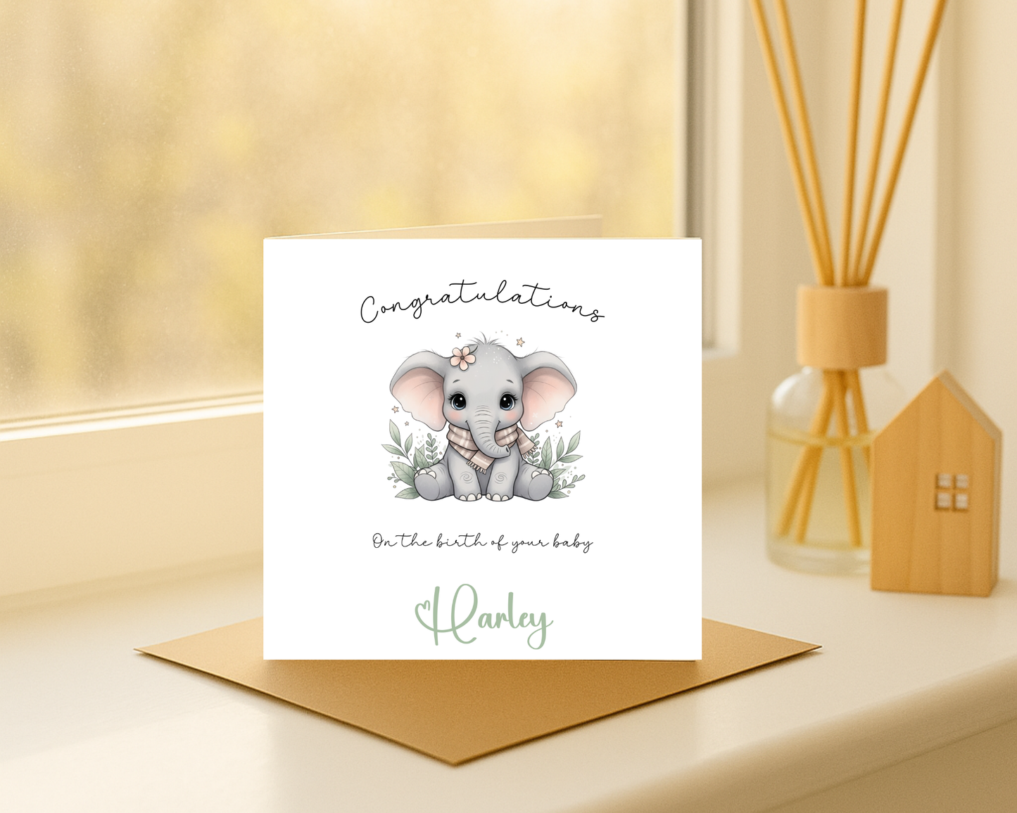 Personalised - Congratulations On The Birth Of Your Baby - Cute Elephant