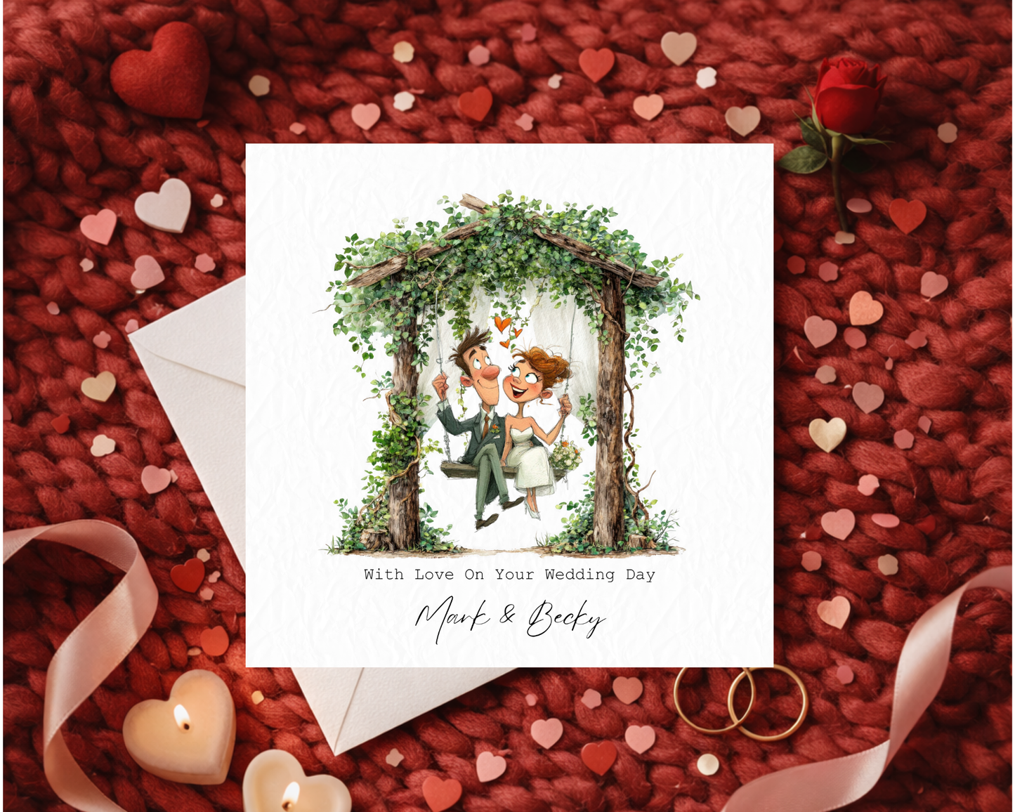 Personalised With Love On Your Wedding Day | Quirky Couple Sitting On Tree Swing