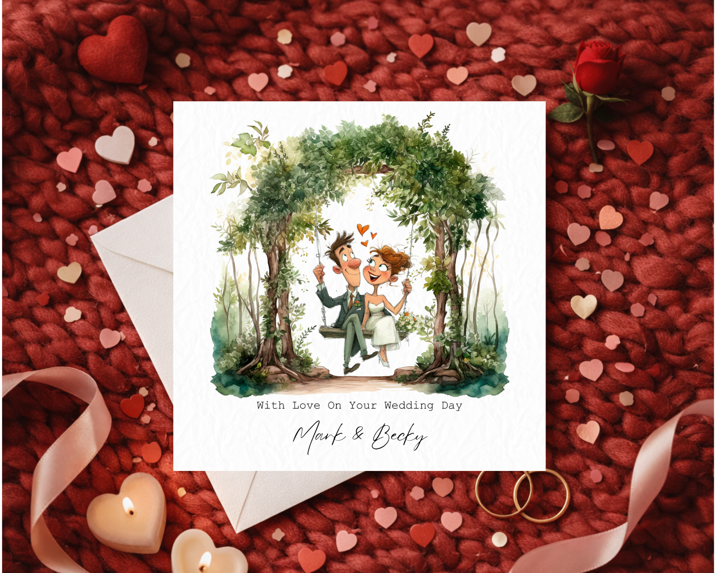 Personalised With Love On Your Wedding Day | Quirky Couple Sitting On Tree Swing