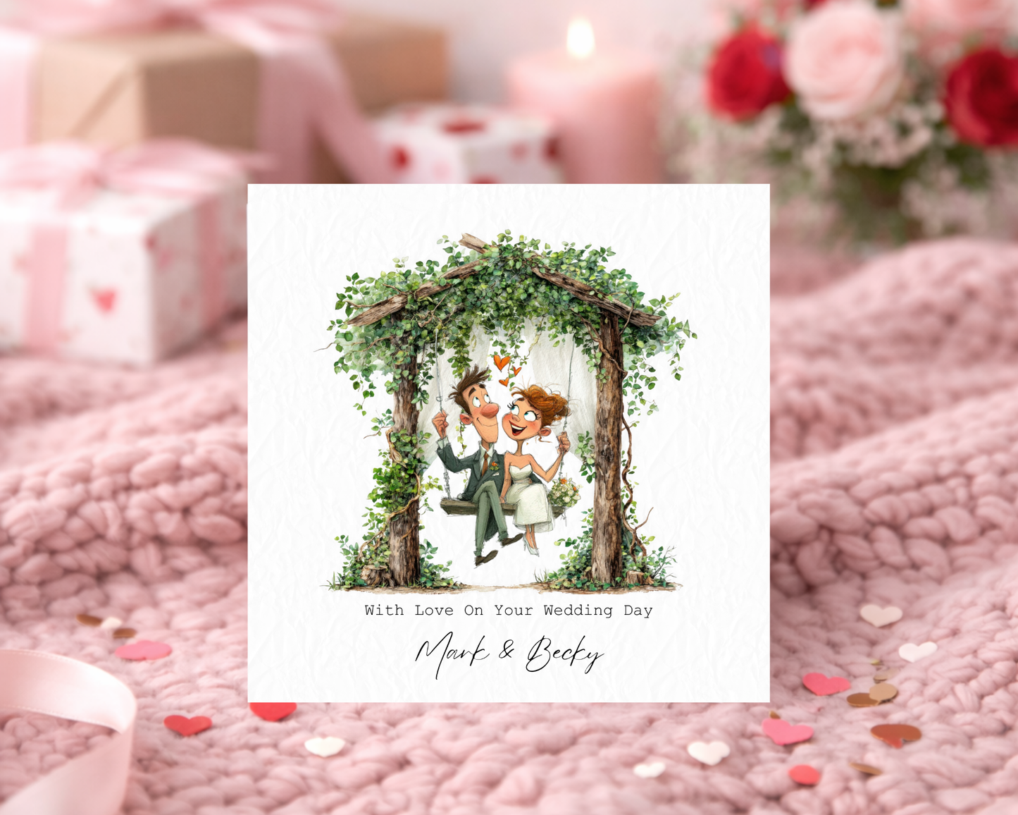 Personalised With Love On Your Wedding Day | Quirky Couple Sitting On Tree Swing