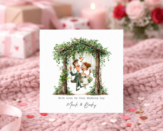 Personalised With Love On Your Wedding Day | Quirky Couple Sitting On Tree Swing