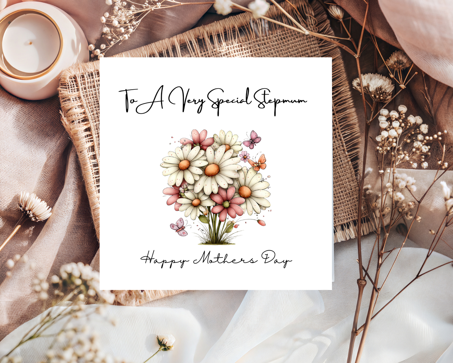 Custom Floral Mother's Day Card, Personalised Card For Your Step Mum