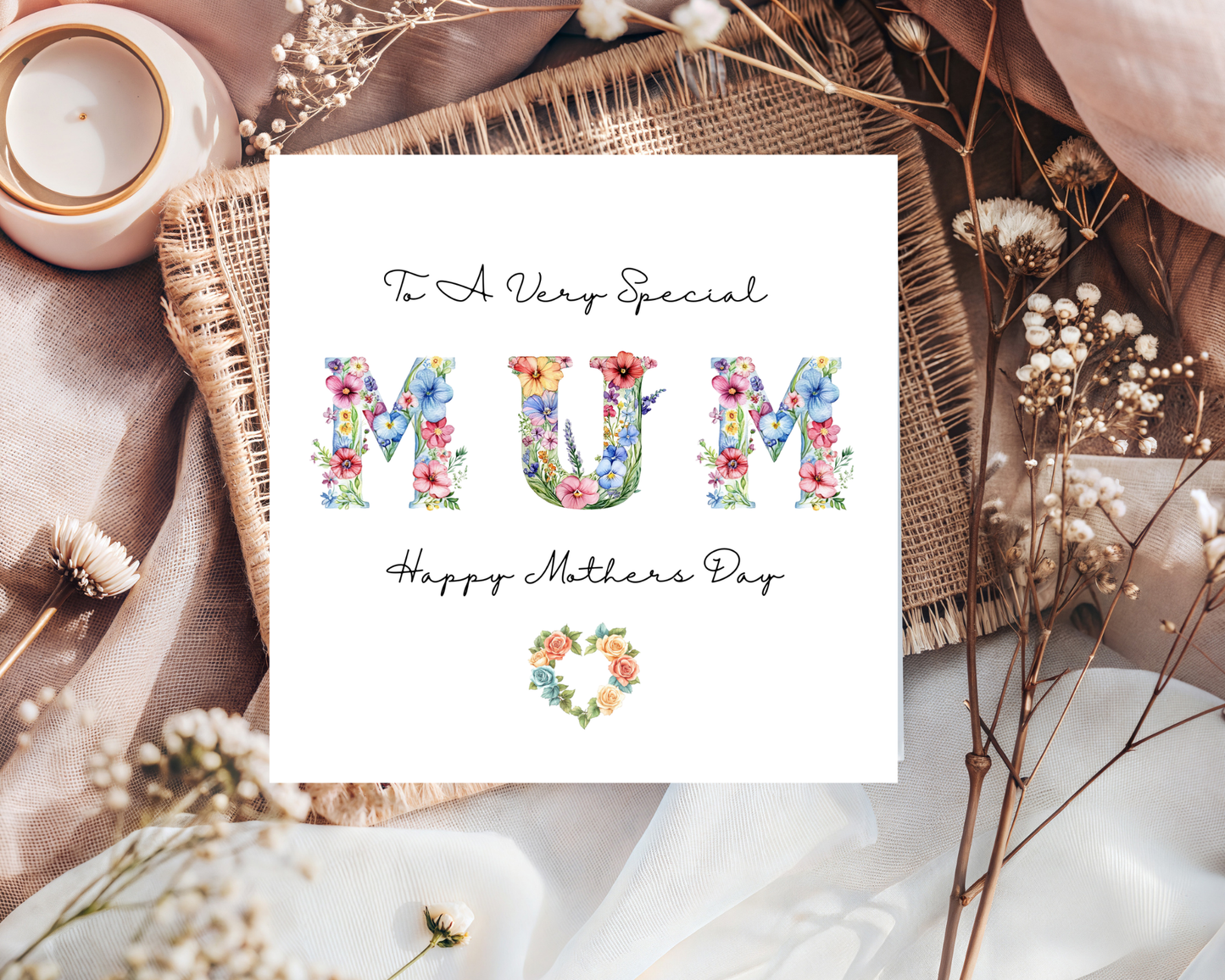 Custom Floral Mother's Day Card, Personalised Keepsake Card for Mum