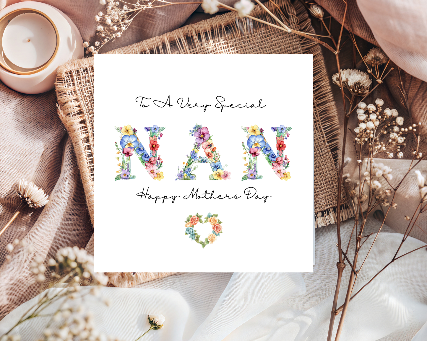 Custom Floral Mother's Day Card, Personalised Keepsake Card for Nan