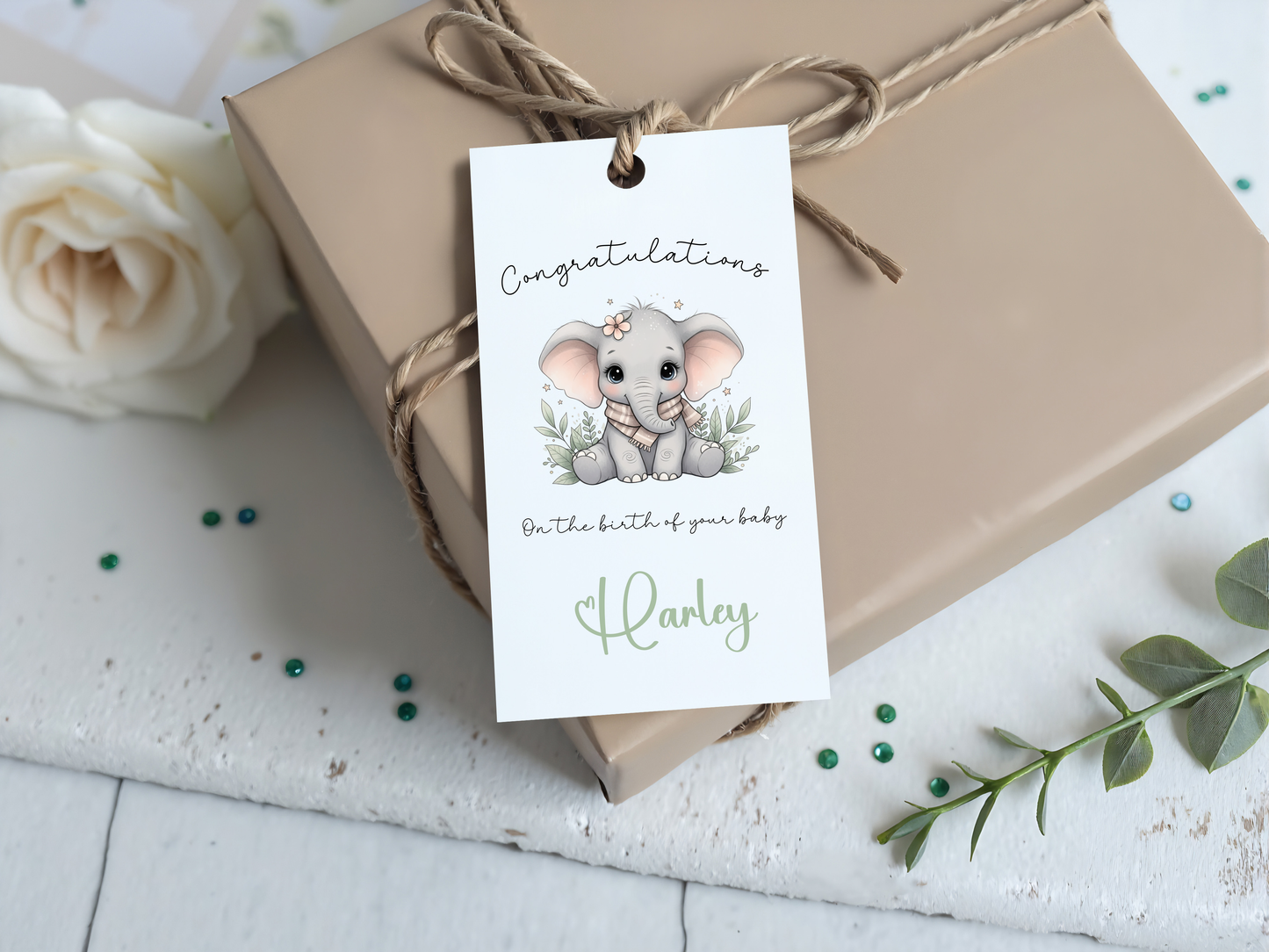 Personalised - Congratulations On The Birth Of Your Baby - Cute Elephant
